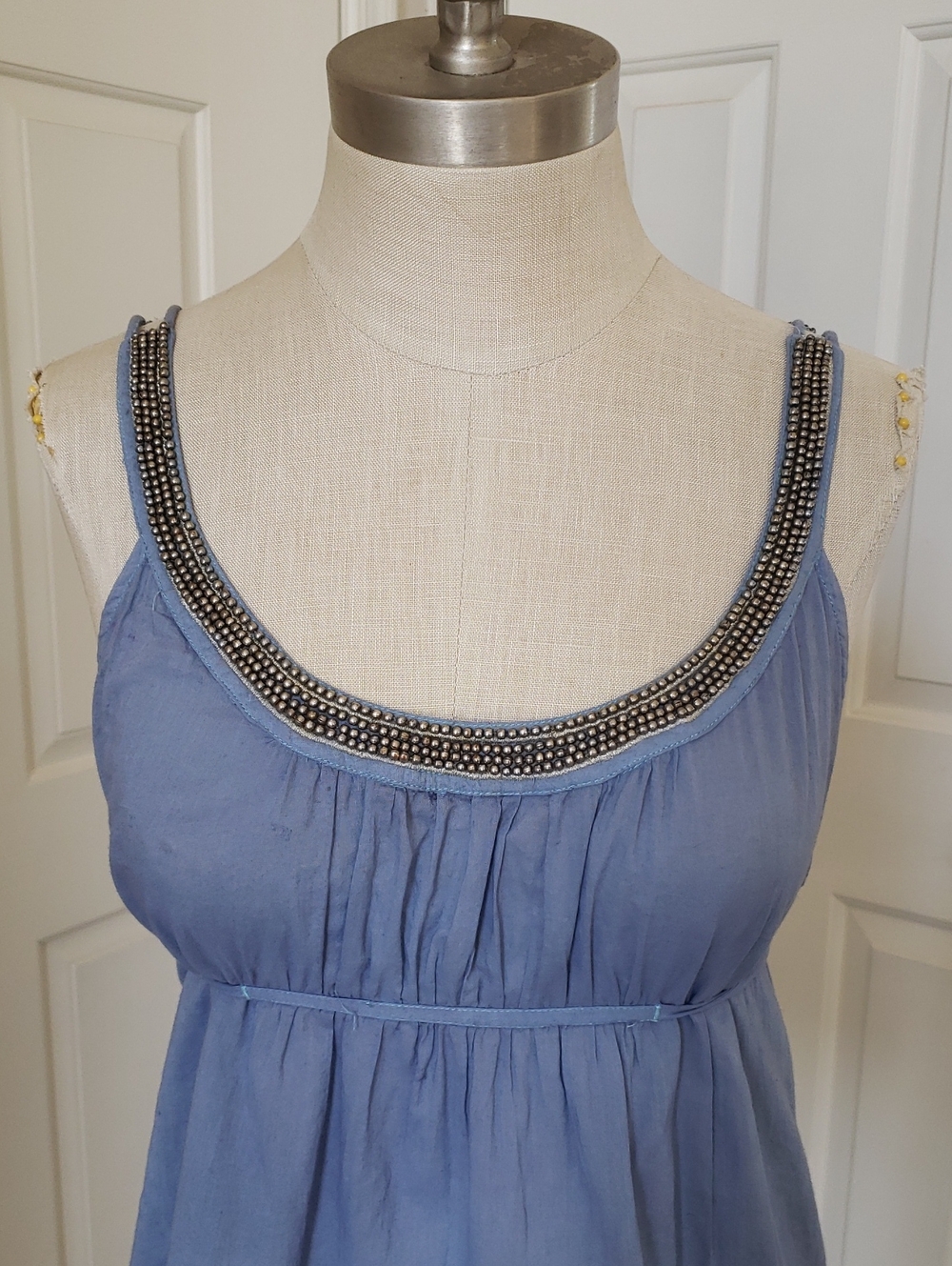 💐 Free People Vintage Boho Bead Trim Camisole Blue Festival Tank Top SMALL - Picture 5 of 11